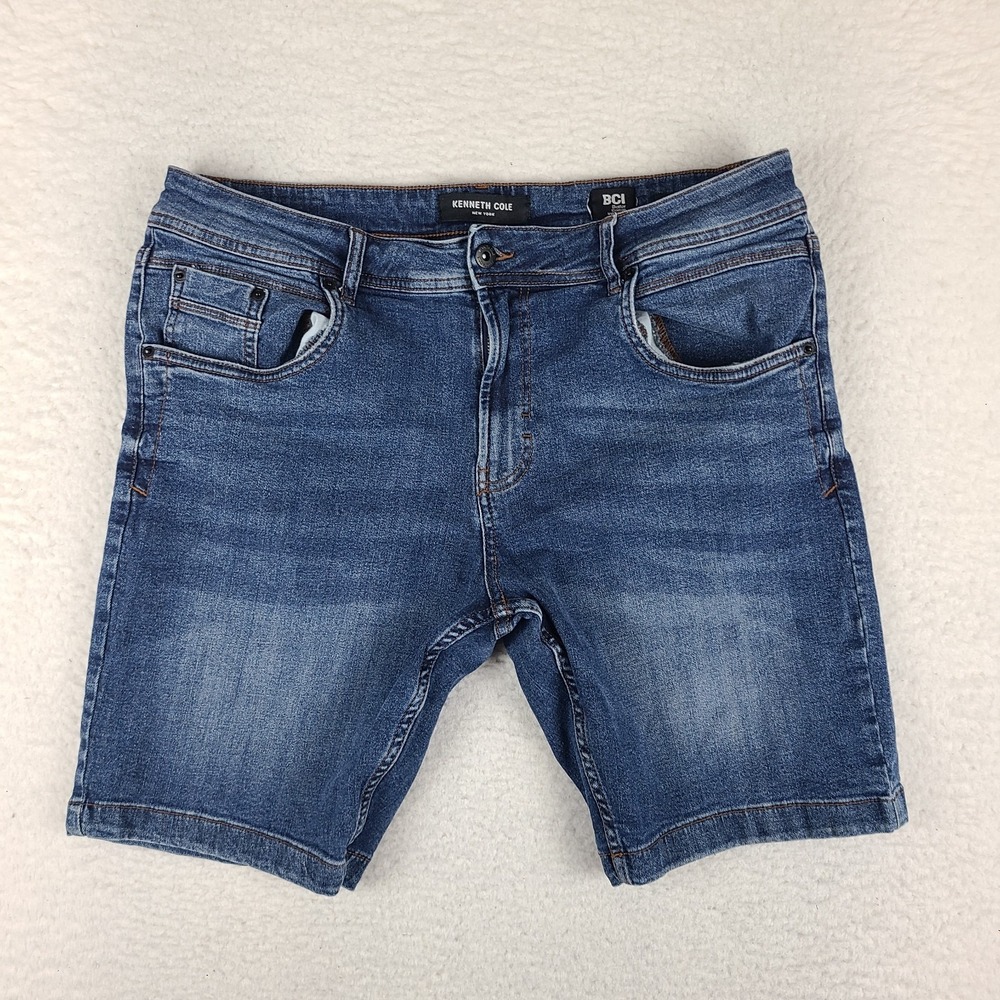 Kenneth Cole Jean Shorts Mens 34 Blue 9" Inseam Denim Bermuda‎ BCI Slim Fit